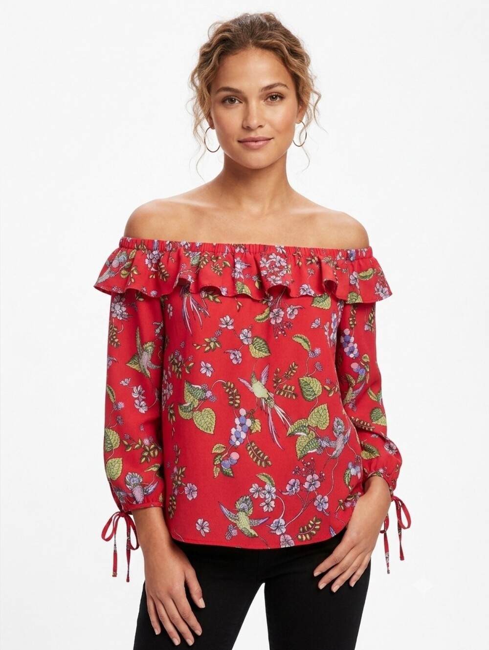 Nanette Lepore Floral Off-Shoulder Ruffle Top Size L